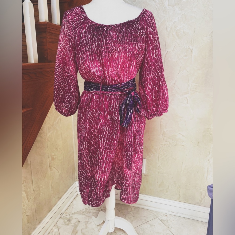 Never Worn Cynthia Steffe Size 8 Silk Peasant Dress in Purplish/Pink & Cream